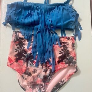 TEAL fringe bikini top only